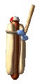 hotdog playing baseball